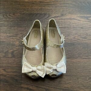 Mini Melissa Gold Dress Shoes with Bow